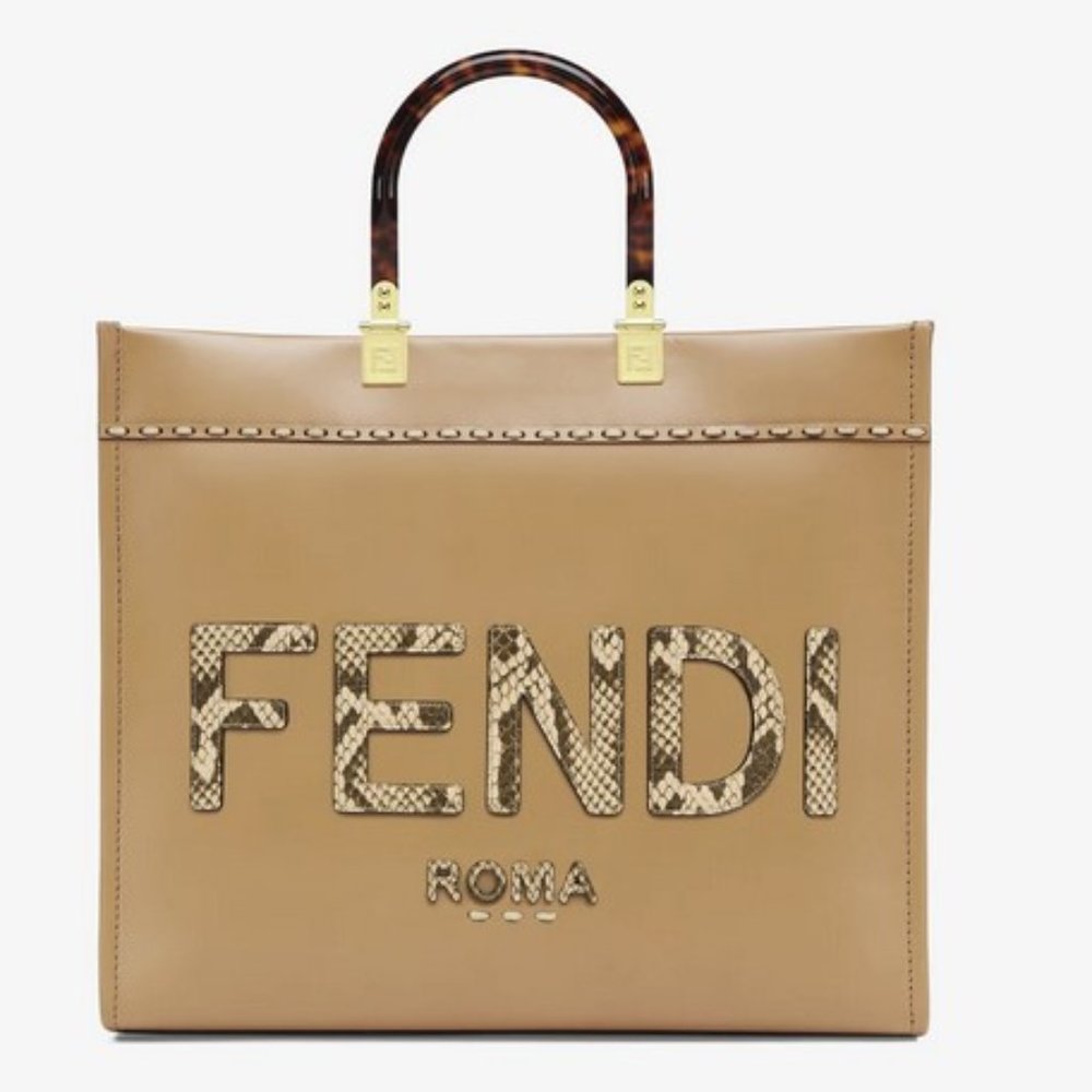 FENDI NWT Medium Brown Leather Sunshine Shopper Tote Bag